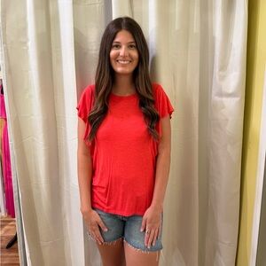 Vibrant Red Short Sleeve Women's Top